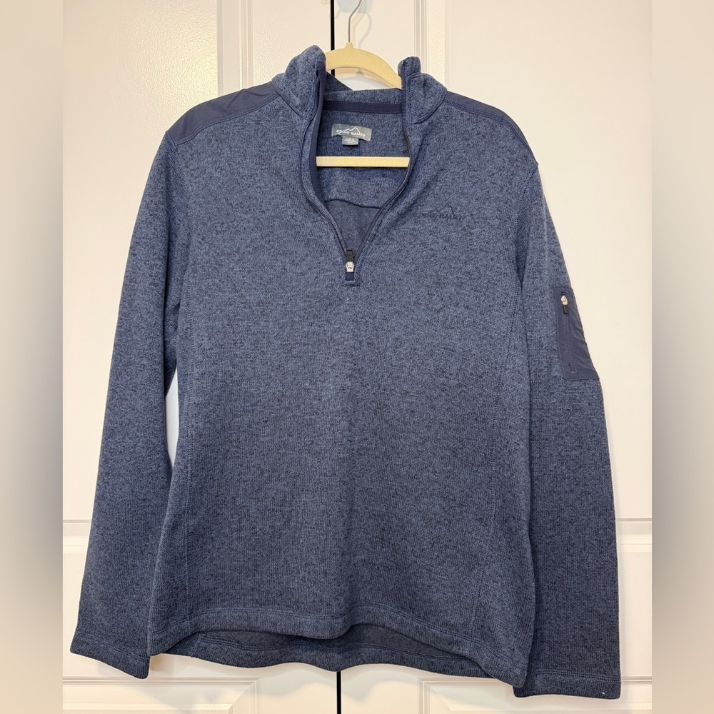 Eddie Bauer Blue Quarter Zip Pullover Fleece Jacket Men M Outdoor Hiking Casual